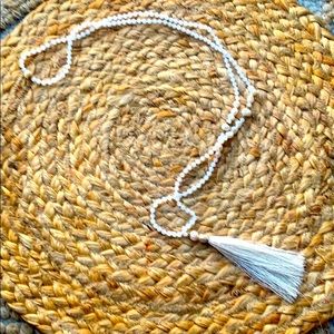 Necklace white beaded with tassel